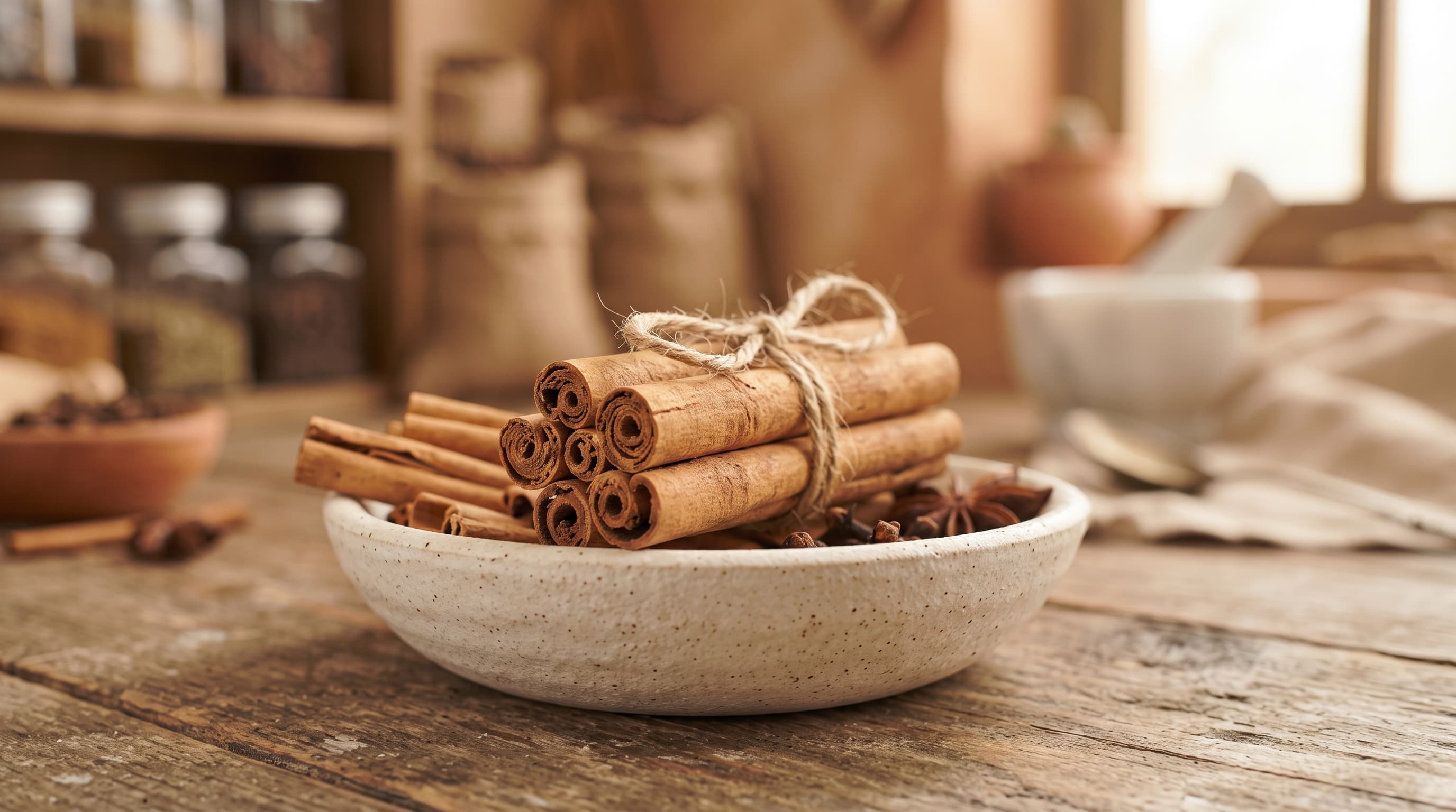 Ceylon cinnamon sticks bundled with twine